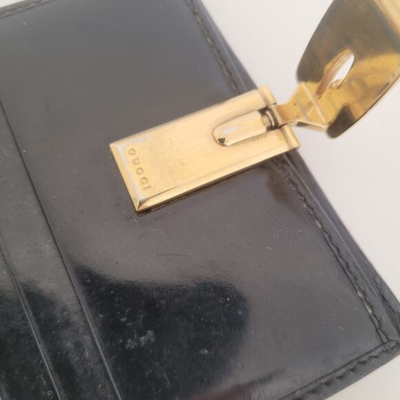 GUCCI Logo Patent Leather Card Bill Wallet Bifold Black Clasp Small Compact - Picture 4 of 14